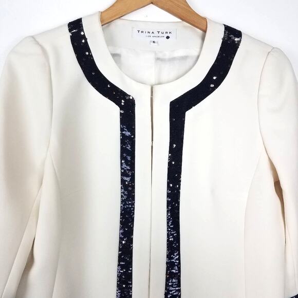 Trina Turk | White Jacket Black Sequins 6 - Picture 3 of 10